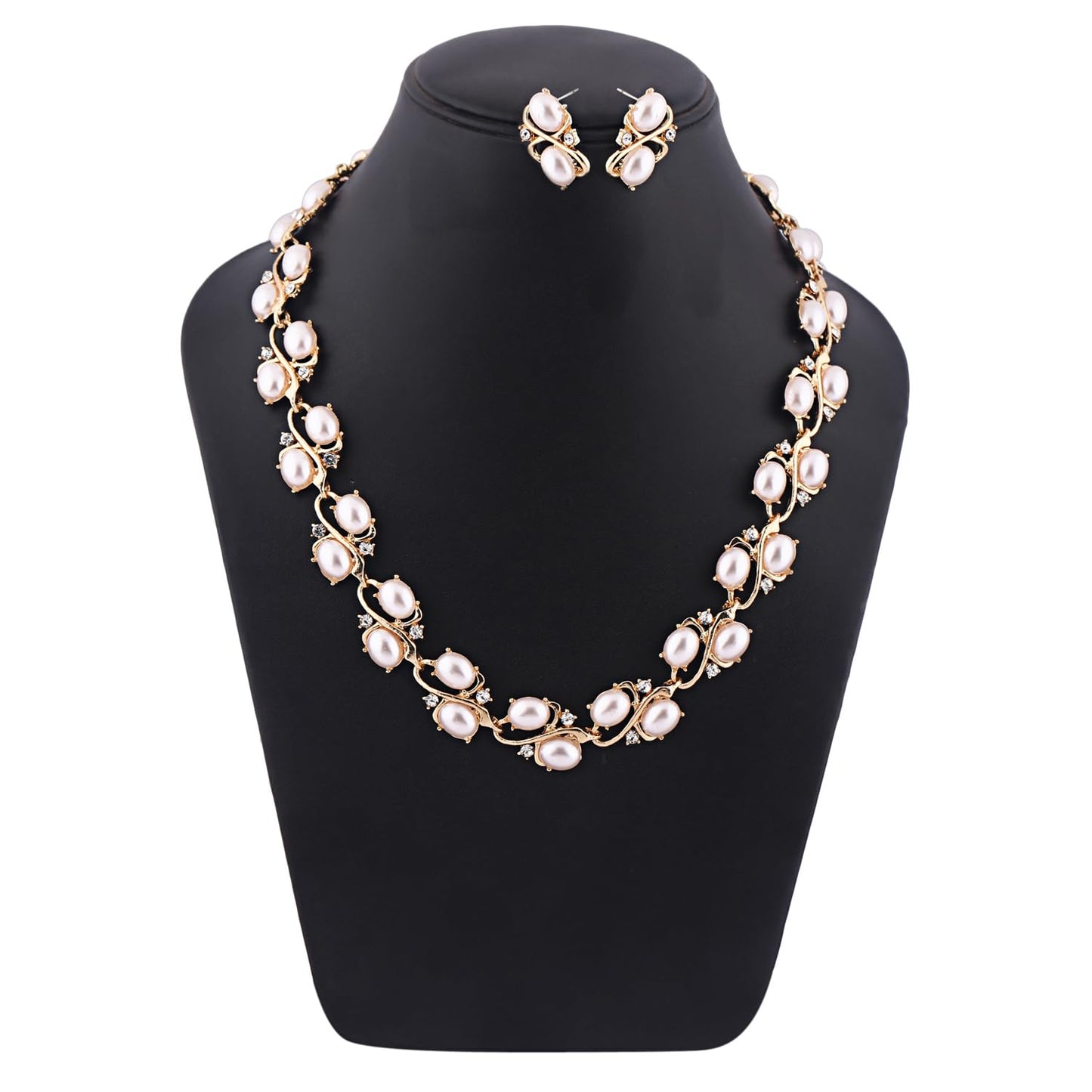 Shining Diva Fashion Latest Stylish Design Fancy Pearl Bracelet Earrings Necklace Jewellery Set for Women (15214s) Valentine Gift for Girlfriend