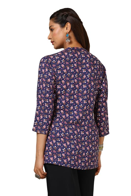 Soch Womens Navy Blue Rayon Floral Print Tunic