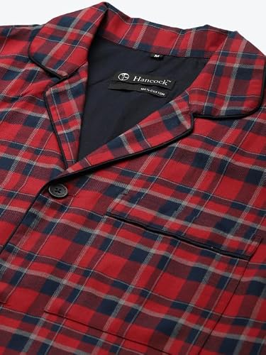 Hancock Men Cotton Checked Night Suit Blue Size XL