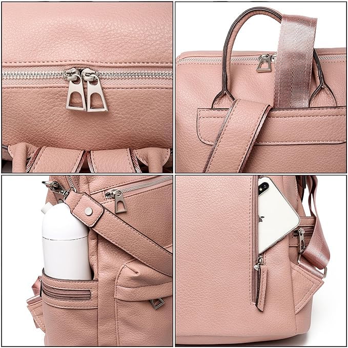 MomsyStore Medium Size Leatherette Backpack Purse for Women and Girls Convertible (PinkL)