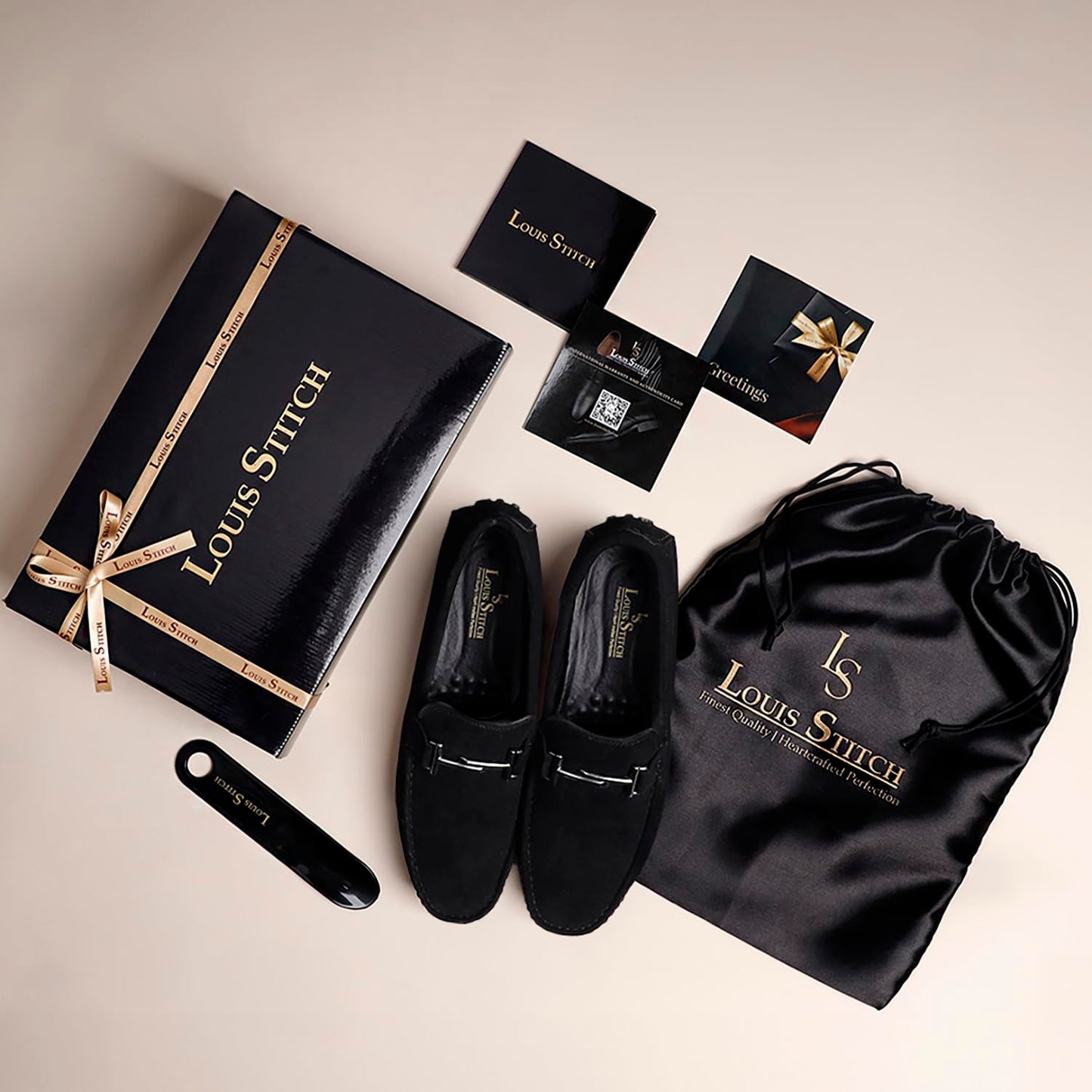 LOUIS STITCH Suede Loafers for Men | Designer Buckle Moccasins | Formal & Casual Slip-On Shoes | Ideal for Business, Parties, Everyday Wear | Solid Obsidian Black | UK Size 10 (ITSUD-)