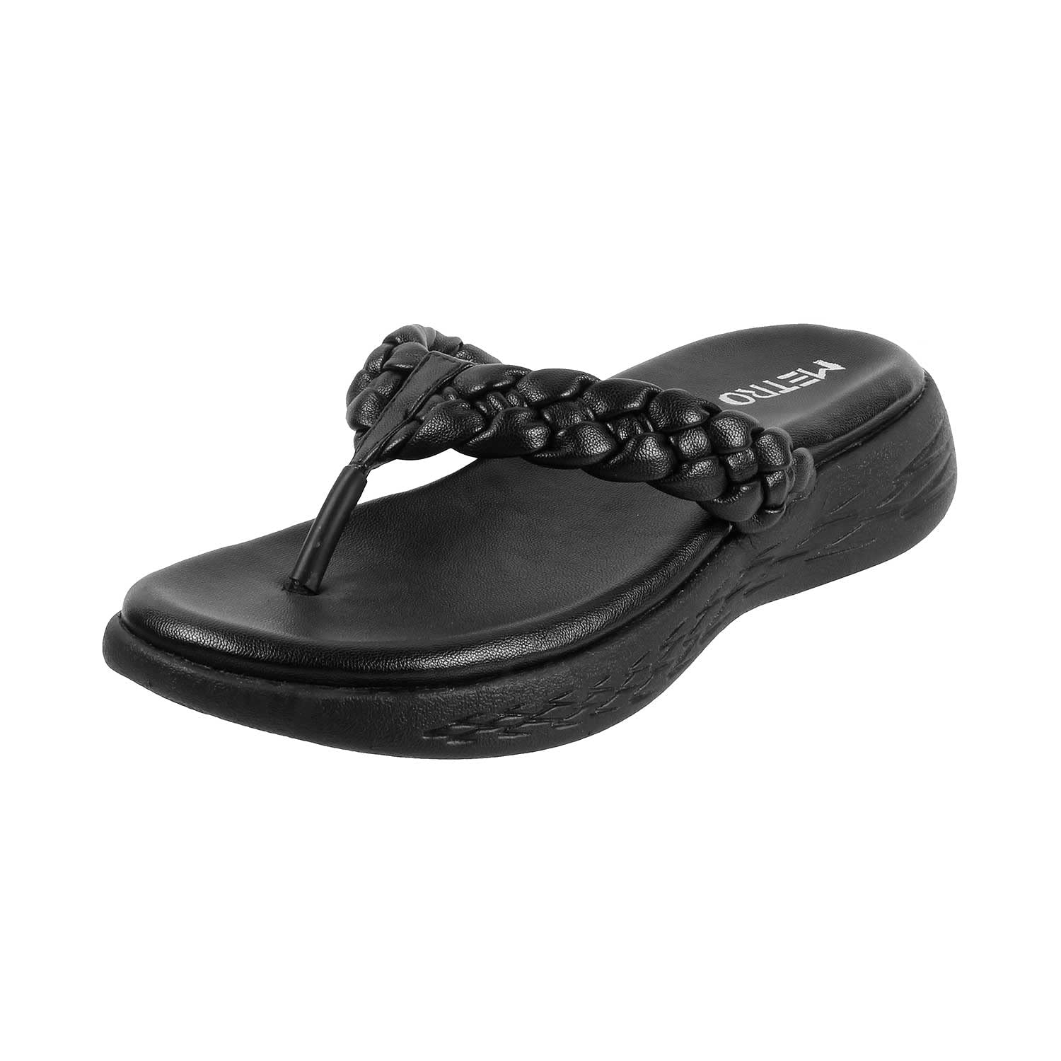 Metro Women Black Synthetic Leather Thong Slipper | Sandal - SaumyasStore