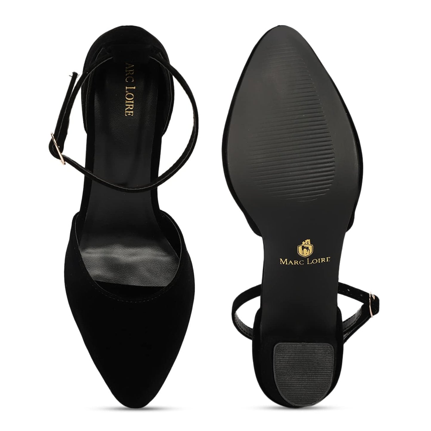 Marc Loire Women’s Pointed Toe Block Heel Fashion Sandals with Buckled Ankle Strap (Black, UK Footwear Size System, Adult, Women, Numeric, Medium, 5)