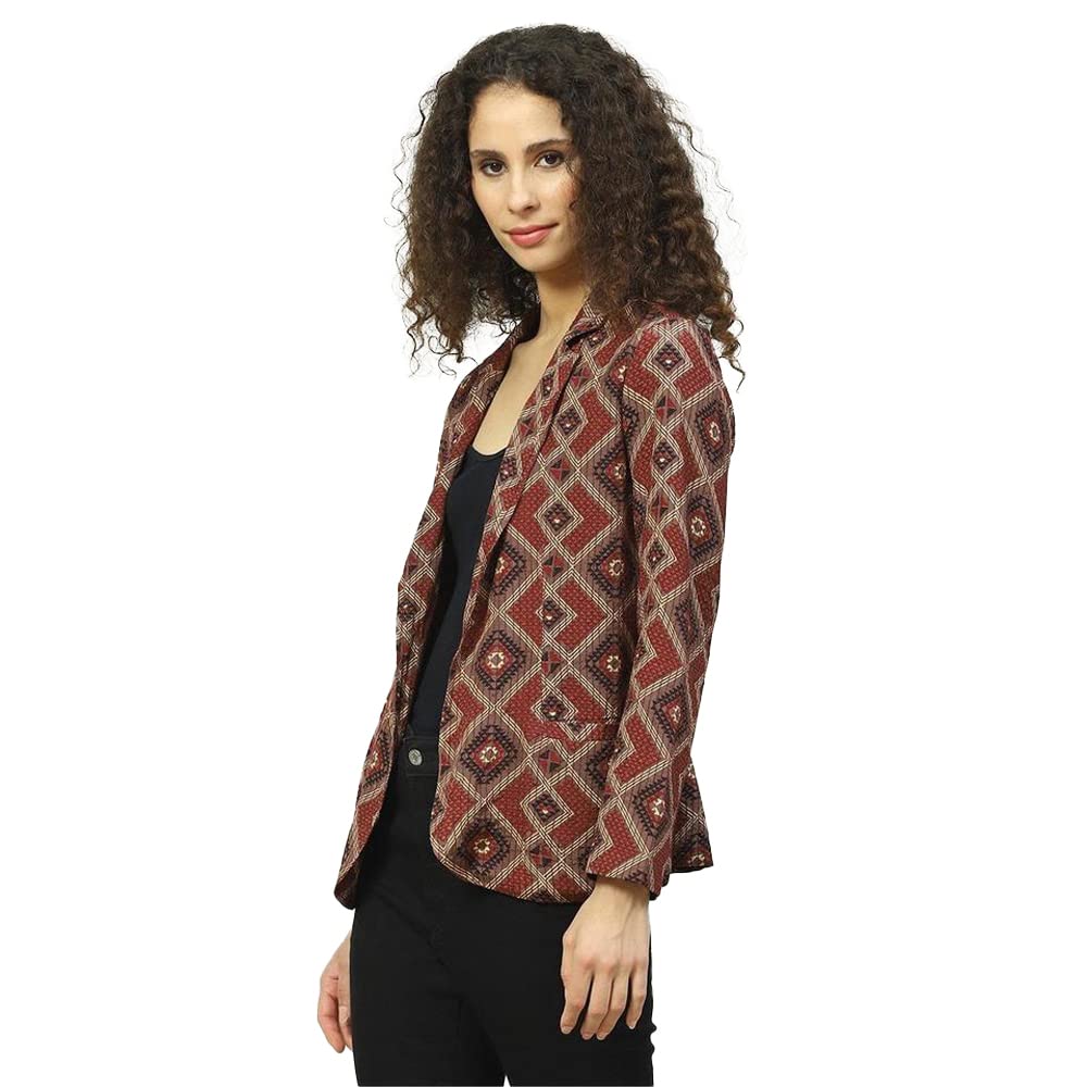BIBA Women Printed Mix and Match Polyester Blend Standard Length Jacket (WINTER W18761_Brown_34)