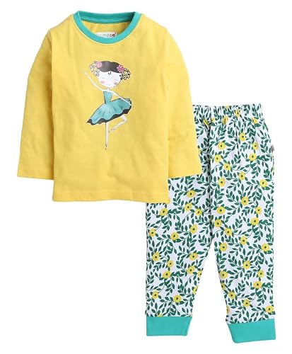 BUMZEE White & Yellow Girls Full Sleeves T-Shirt And Pajama Set Age - 3-6 Months