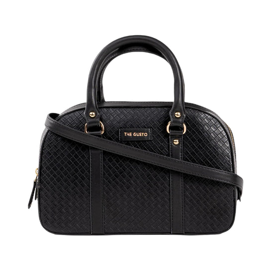 The Gusto Womens Vegan Leather Bowler Sling Bag|Ladies Stylish Cross Body Sling Bag- Black