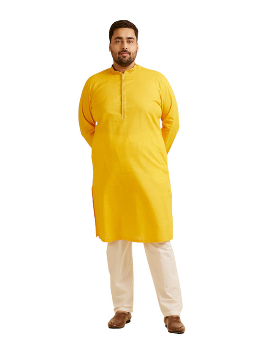 Manyavar Men's Cotton Solid Kurta Churidar Set (Mustard,04XL)