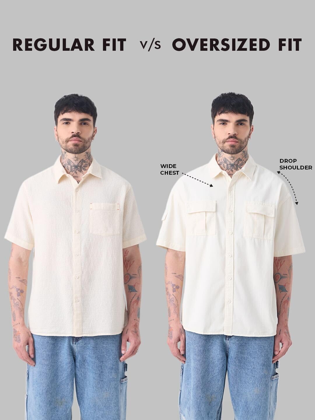 The Souled Store Solids : Off-White Men and Boys Long Sleeve Collared Neck Button Down Regular Fit Cotton Utility Shirts