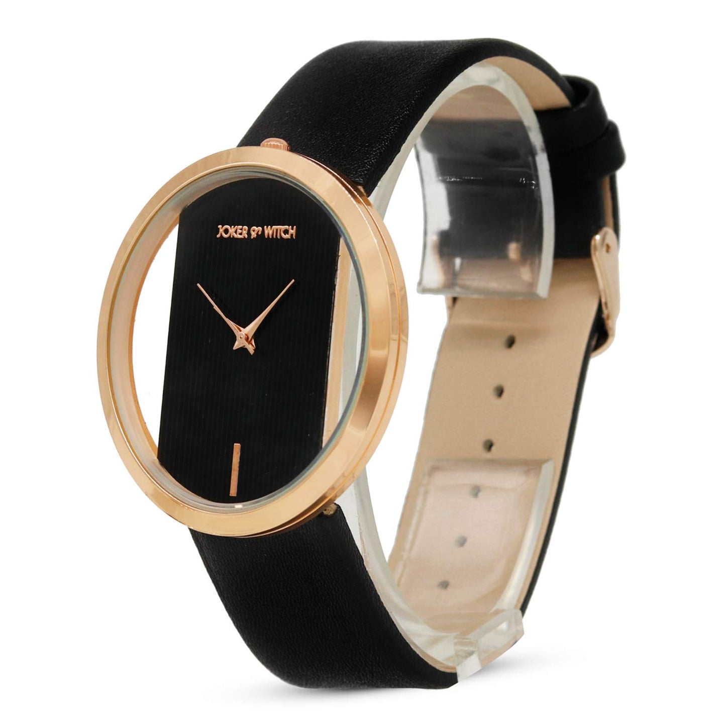 Joker & Witch Synthetic Aurora Rosegold And Black Dial Analog Watch Bracelet Set For Women, Black Band