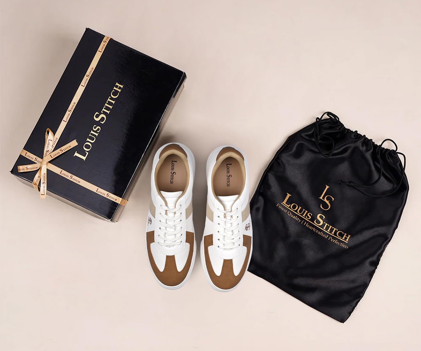 LOUIS STITCH White and Tan Sneaker for Men | Comfortable Sneaker | LSP-SNK-AVI012-WHTN