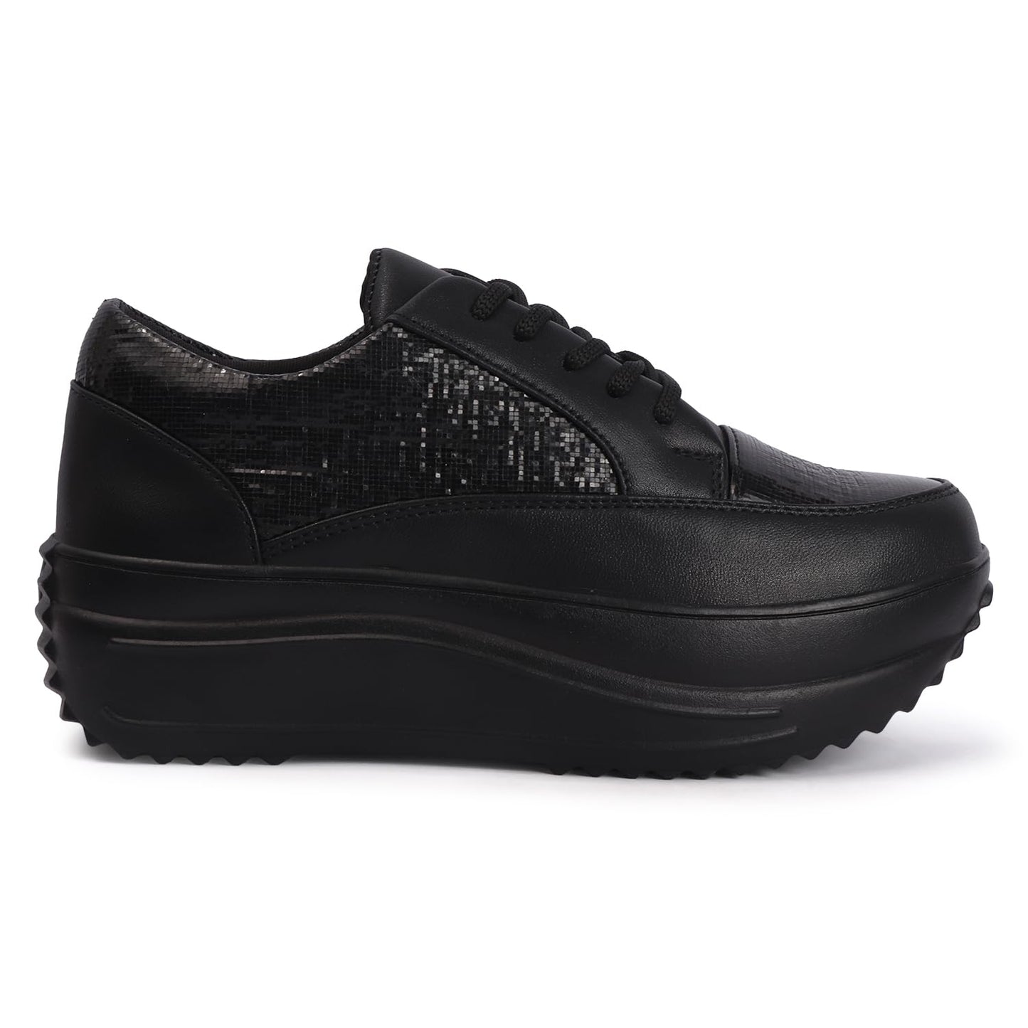 Vendoz Women Sneaker | Cushioned Insole for Comfort | Stylish Glittery Embellished Sneakers | Lightweight & Perfect for Casual Party Wedding Outfit for Girls Black