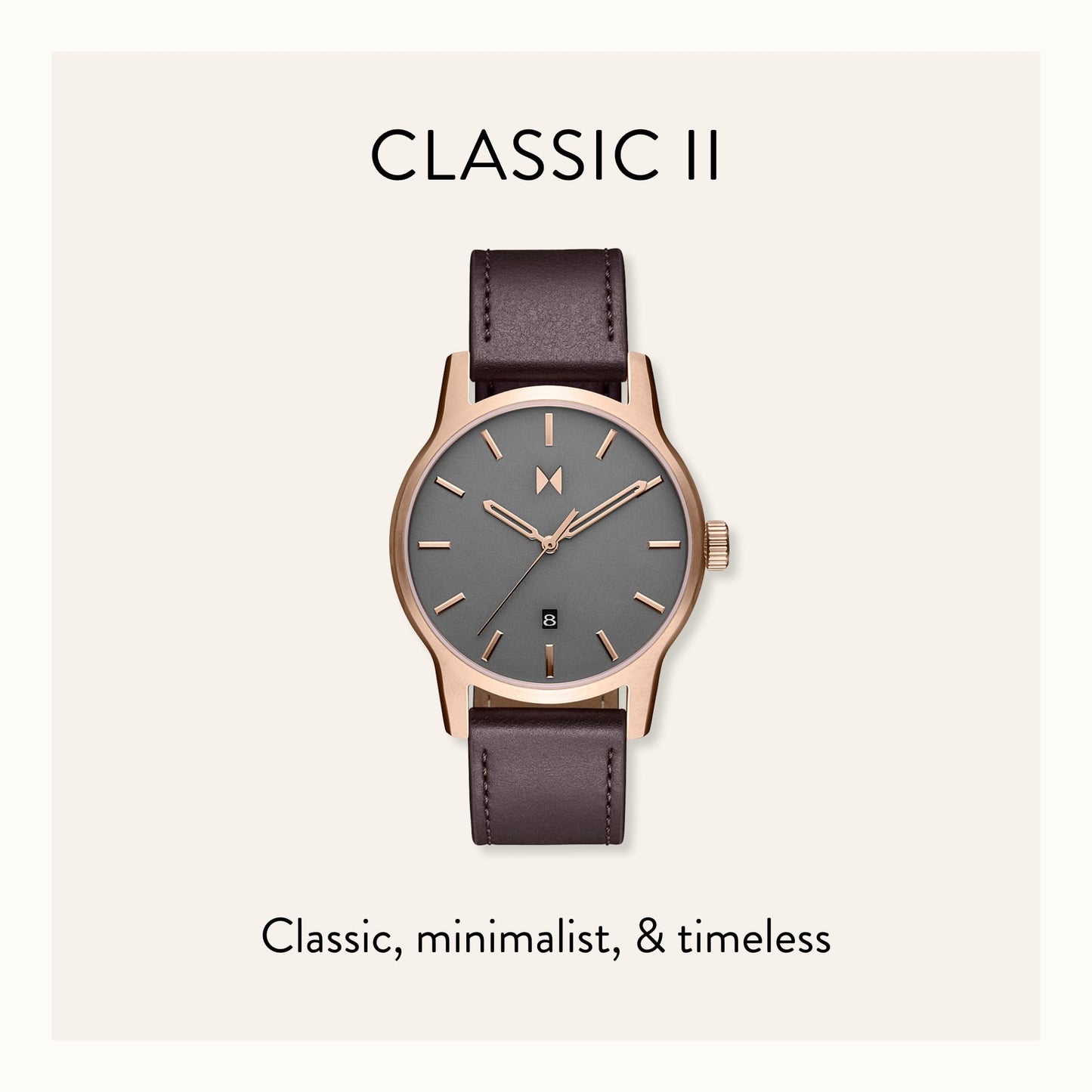 MVMT Leather Classic Ii Men Analog Watch, Grey Dial, Gold Band