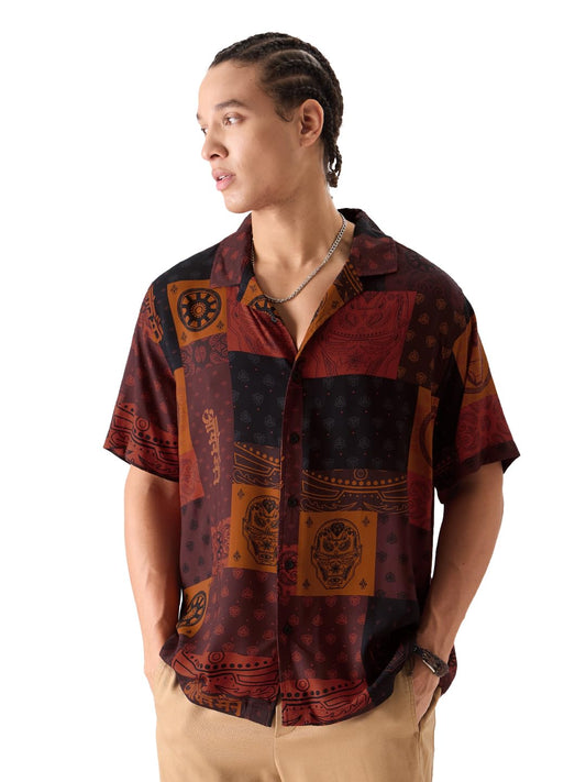 The Souled Store Official Iron Man: Pattern Men and Boys Relaxed fit Graphic Half Sleeve Rayon Multicolored Summer Shirts Shirt For Men Casual Half Sleeves Regular Fit Printed Stylish Latest Cotton Pa