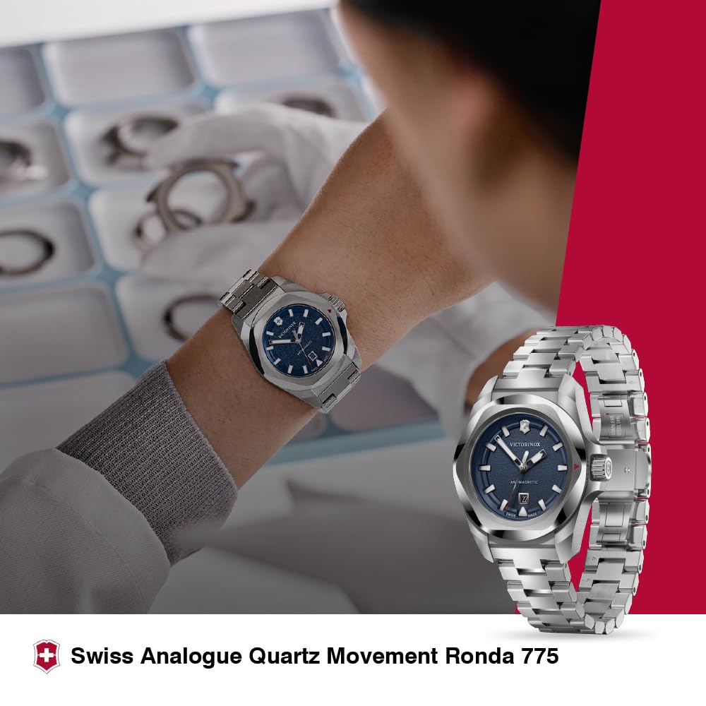 Victorinox I.N.O.X. Small, Swiss Made Women's Watch | Blue Dial, 32 mm, 100M Water Resistant, Stainless Steel Case, Quartz Movement, Stainless Steel Bracelet | 242038