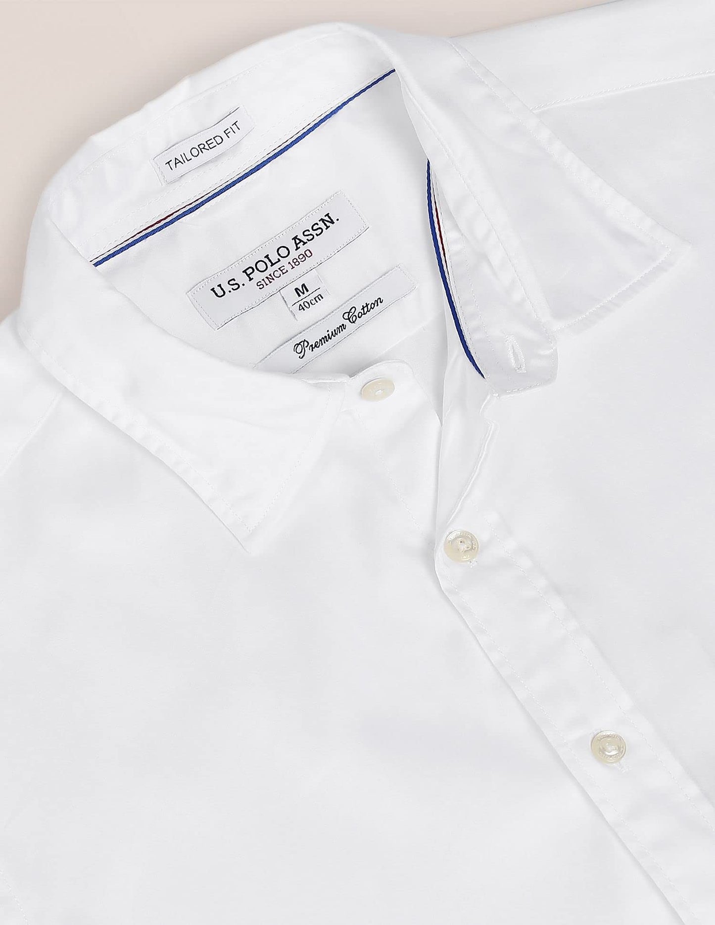 U.S. POLO ASSN. Mens Cotton Solid Satin FS Regular Fit Shirts (USSHTFX0019_White_Medium)