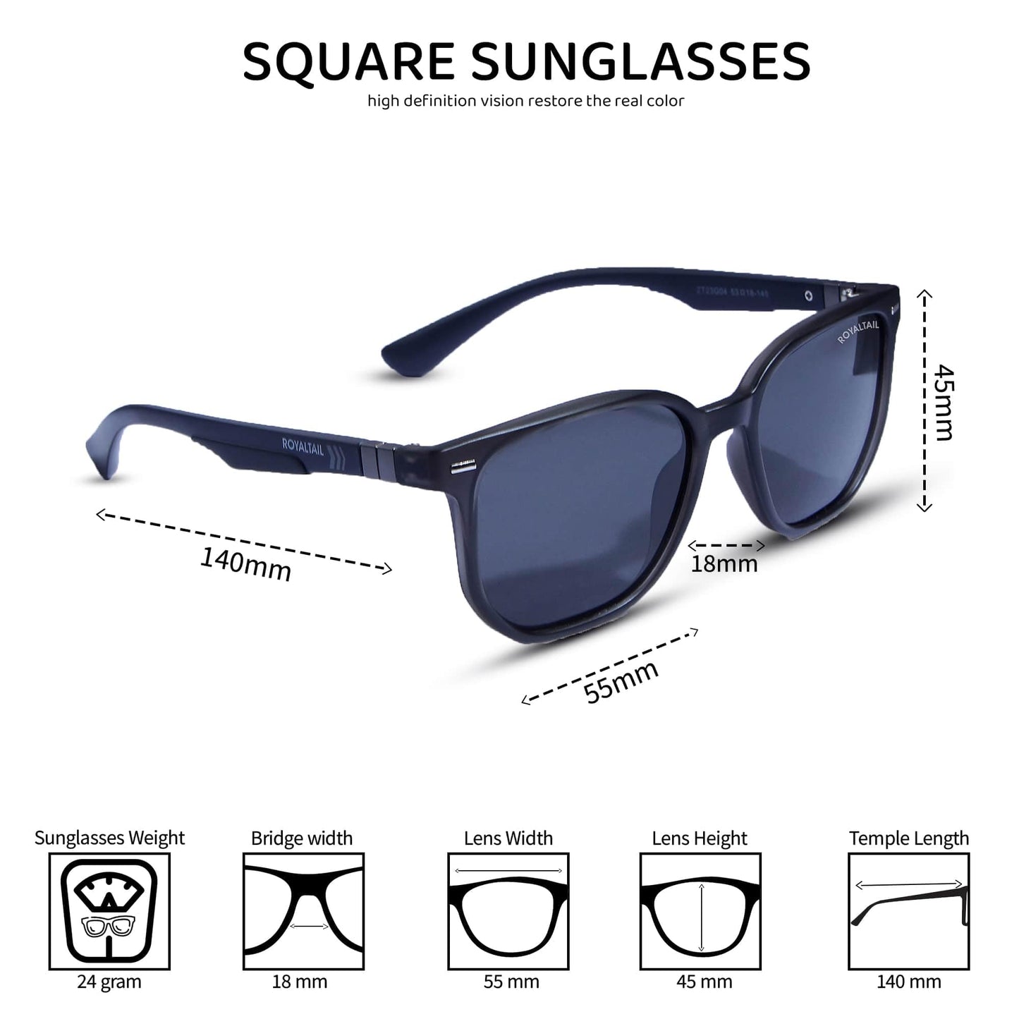 Royaltail Homer Full Rim Sunglasses I 400% UV Protection I Rectangular Sunglasses I Unisex For Eye Protection, Safety, Party, Styling & Driving