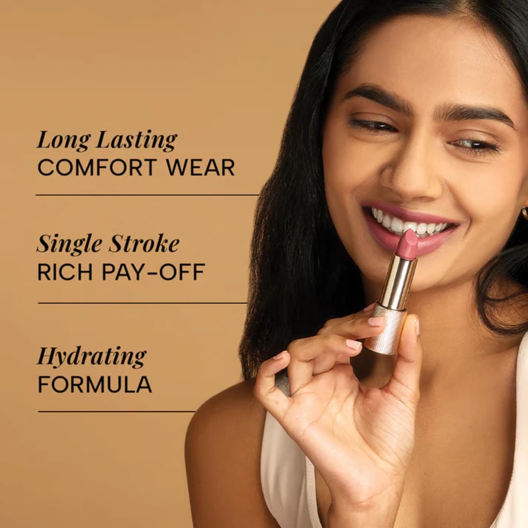 RAS Luxury Oils Lumiere Satin Matte Lipstick | 8-Hr long stay Creamy Matte, Non-Drying, Lightweight & Pigmented | Natural infusion of Argan & Avocado | Vegan, Cruelty-Free (Pink Cashmere)