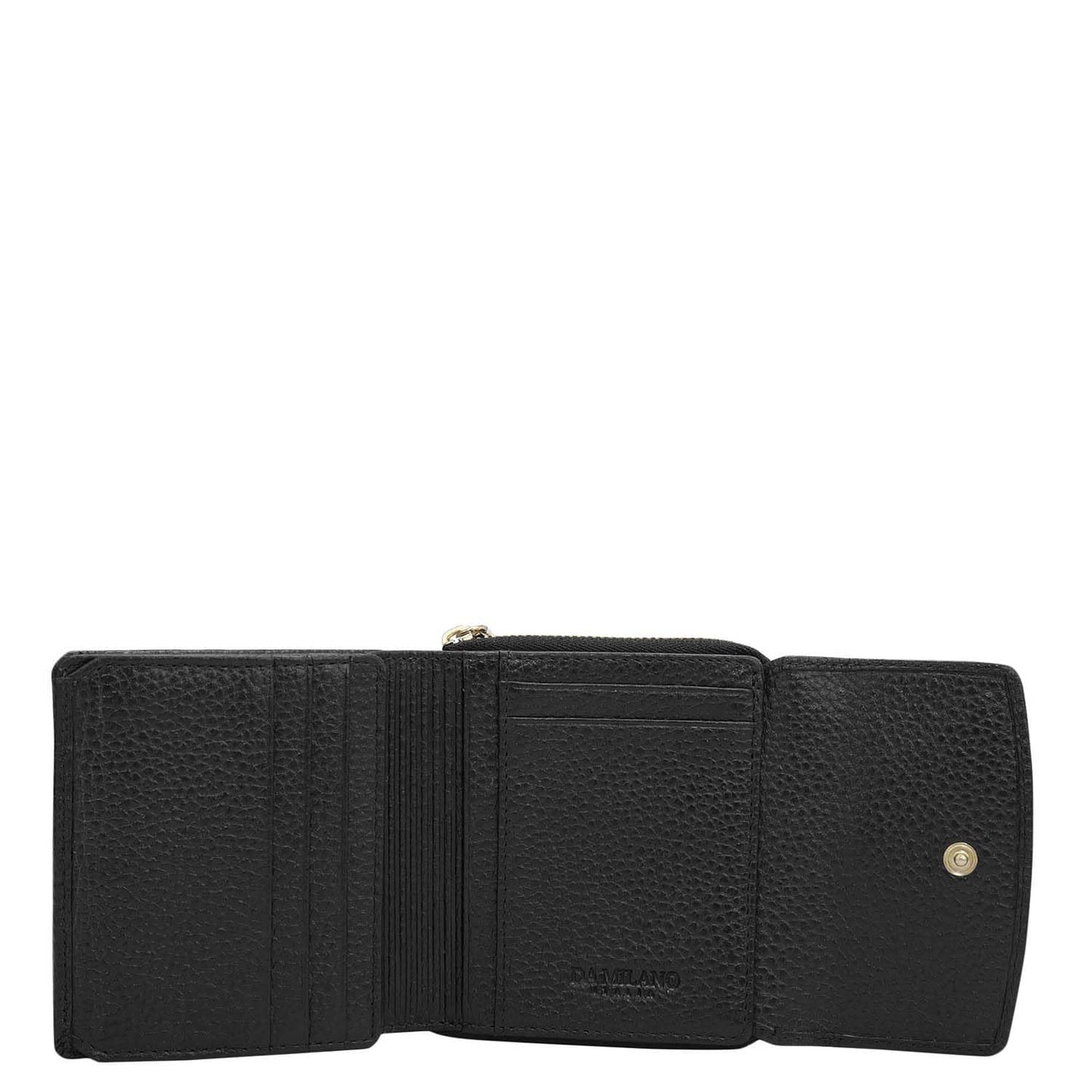 Da Milano Genuine Leather Black Flap & Zip Womens Wallet (10033OL)