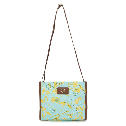 Caprese Women's Canvas Printed Pattern Hazel Sling Bag (Aqua, Medium)