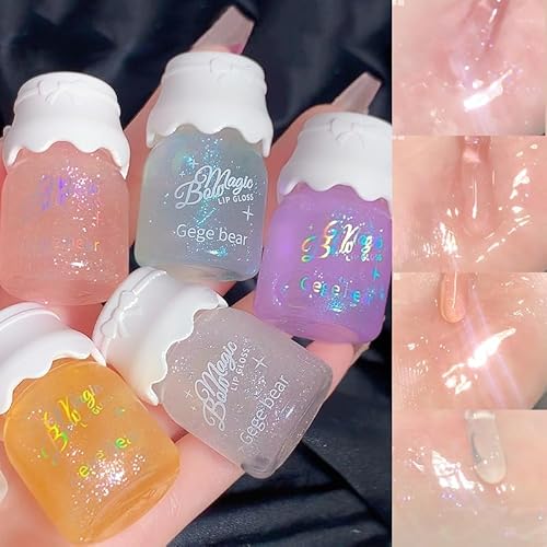 Gege Bear Glossy Lip Gloss for Women – Ultra-Hydrating, Non-Sticky, & High-Shine Finish | Wear Alone or Over Lipstick | Cute & Trendy Korean Inspired Lip Gloss | Lip Balm Alternative for Dry Lips | 5 Shades (01+02, 2 Pack)