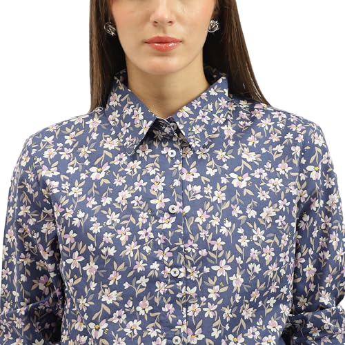 United Colors of Benetton Spread Collar Floral Print Shirt (Size:L)-25P5Q6SDQ0AY65VL Blue