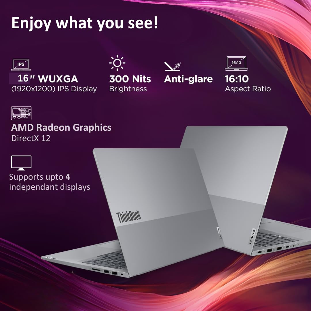 Lenovo ThinkBook 16 AMD Ryzen 7 7735HS (16GB RAM/512GB SSD/Win 11 Home/Office 2024/Backlit Keyboard/Fingerprint) 16" WUXGA IPS 300 Nits Thin & Light Laptop/1Y Warranty/Aluminium Top/1.7kg, 21MWA0R4IN