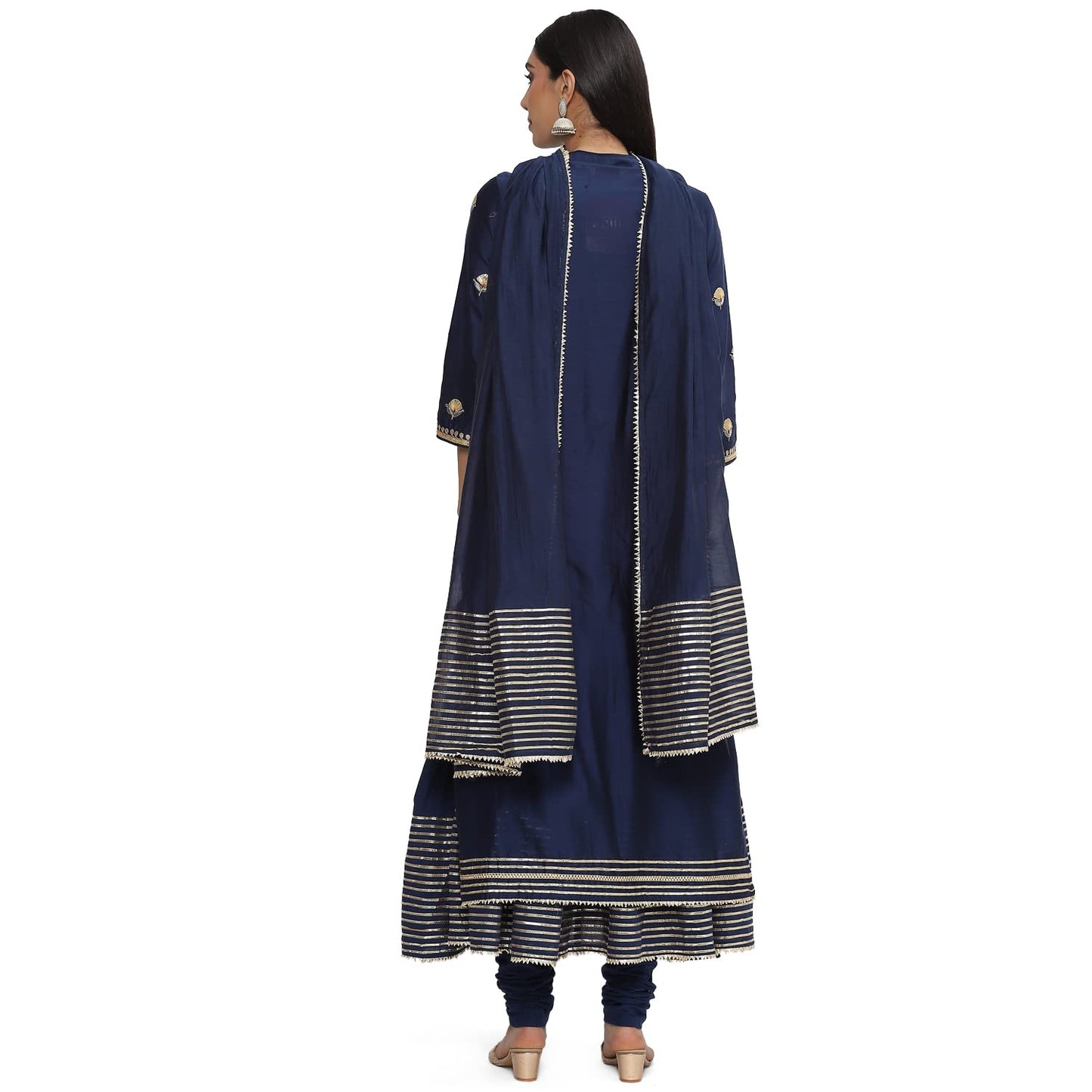 BIBA WOMEN EMBROIDERY FITTED SALWAR KURTA DUPATTA(SKD8098_NAVY_32)
