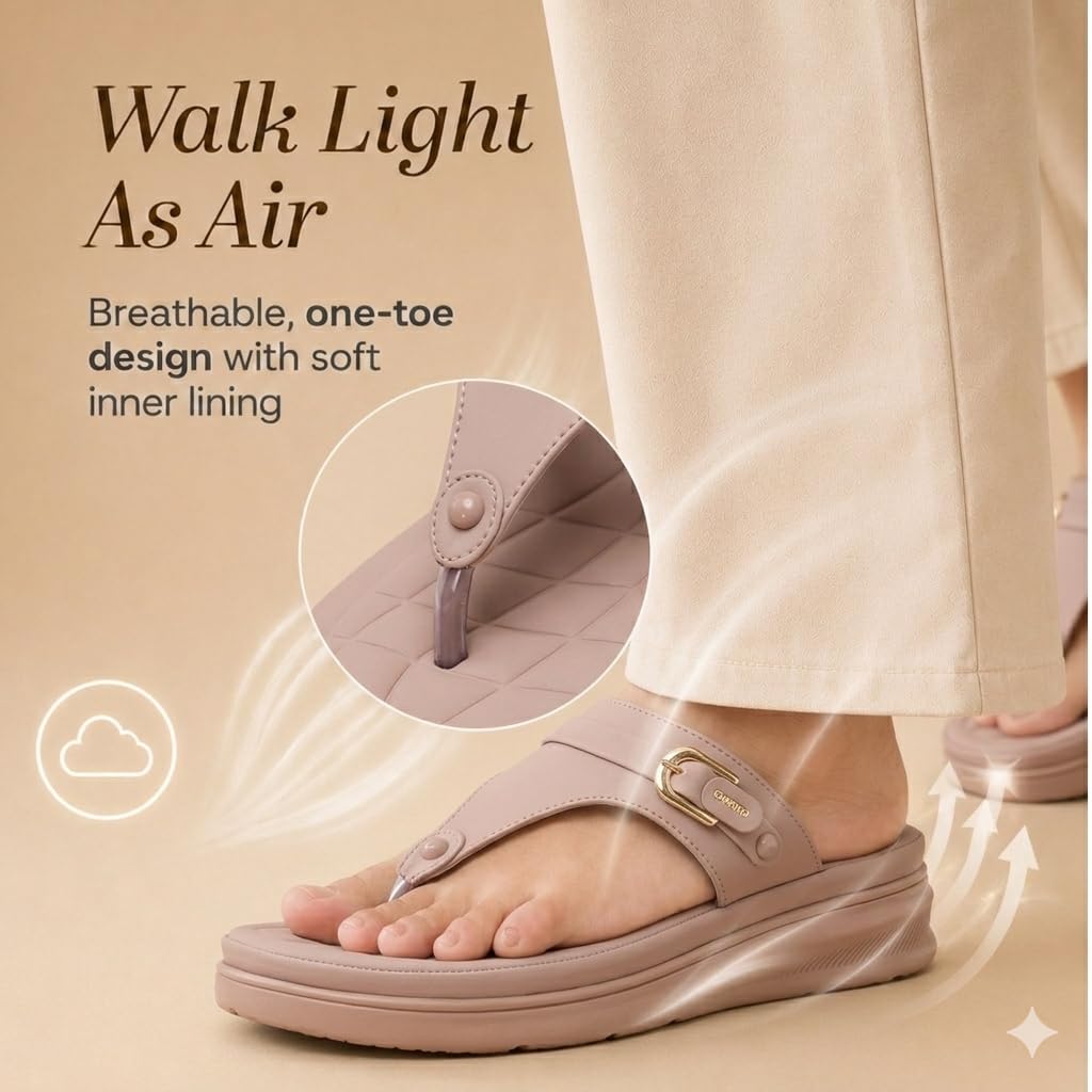 Carrito, Women Wedge Heels Thong Sandals| Comfortable Flats Sandals (Peach, UK Footwear Size System, Adult, Women, Numeric, Medium, 8)