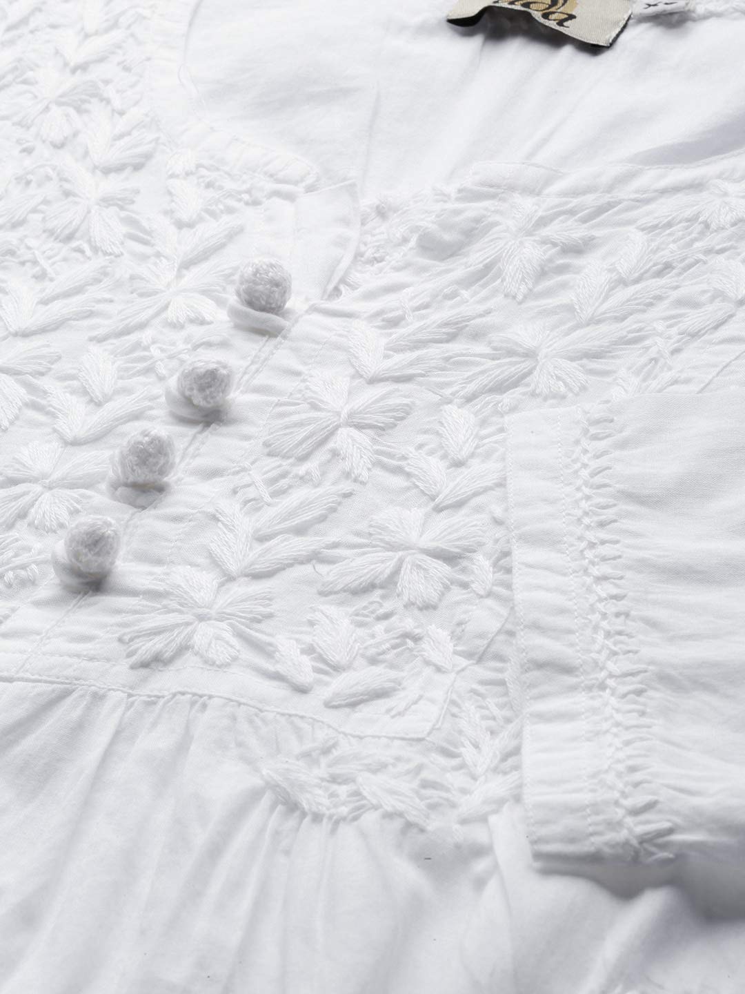 Ada Hand Embroidered Lucknow Chikankari White Cotton Short Kurti Top Tunic for Women A208706 (2XL)