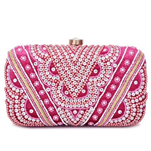 For The Beautiful You Dark Pink Embroidered Women's Clutch (620)