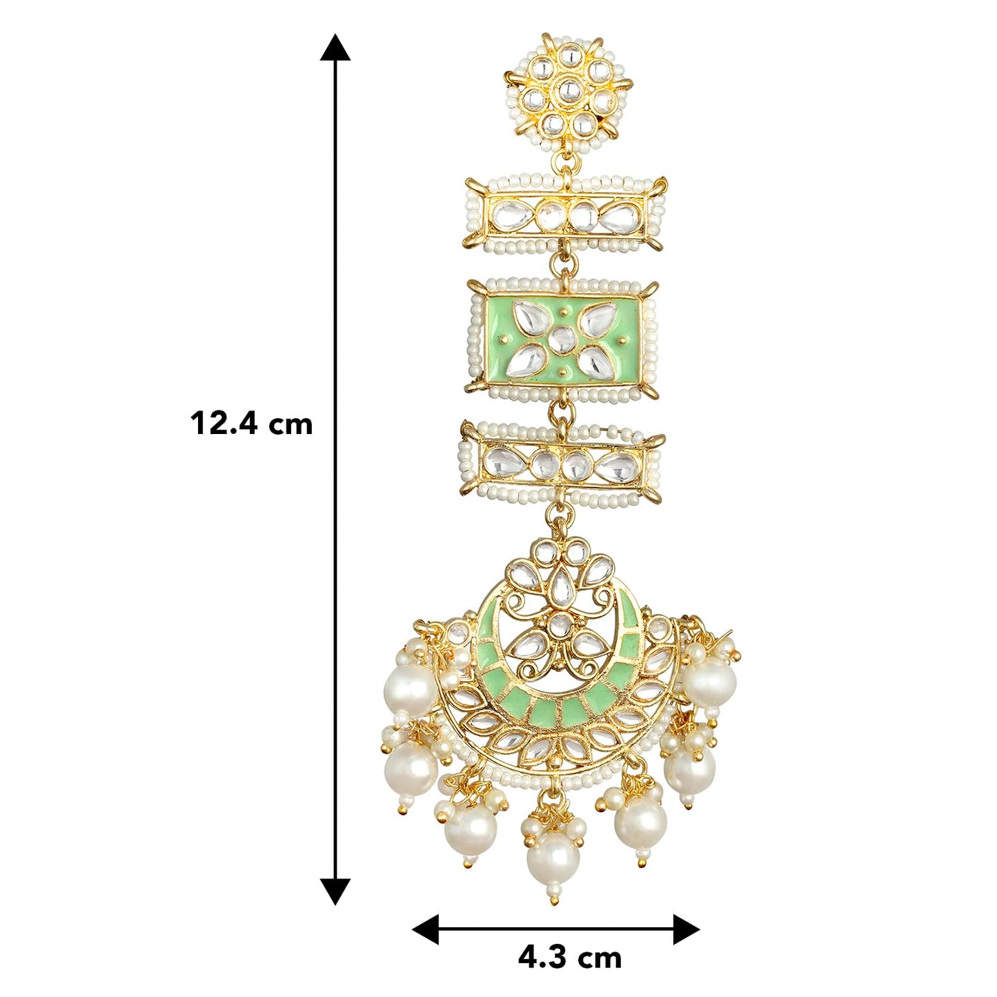 Peora Gold Plated Kundan Pearl Mint Meenakari Long Chandbali Dangle Earrings for Women