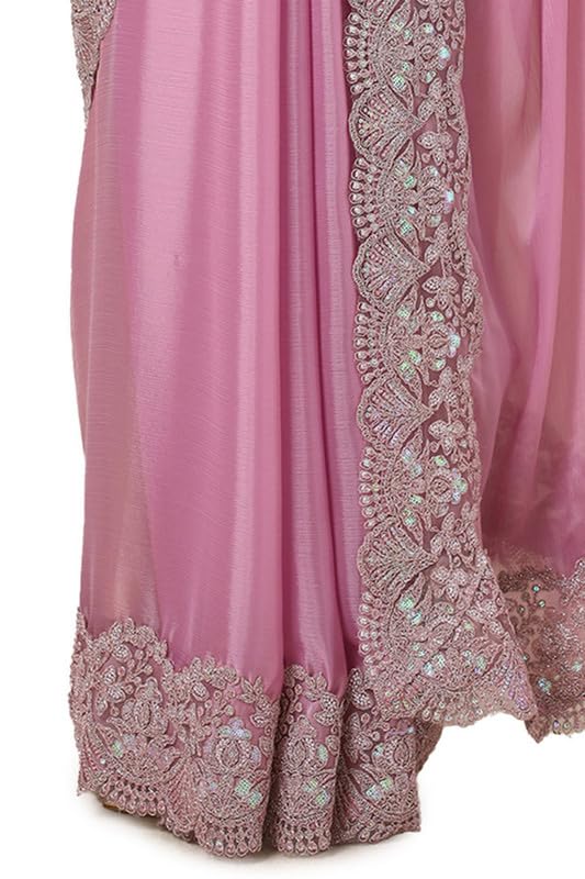 Soch Womens Onion Pink Chiffon Embroidered Saree With Sequins
