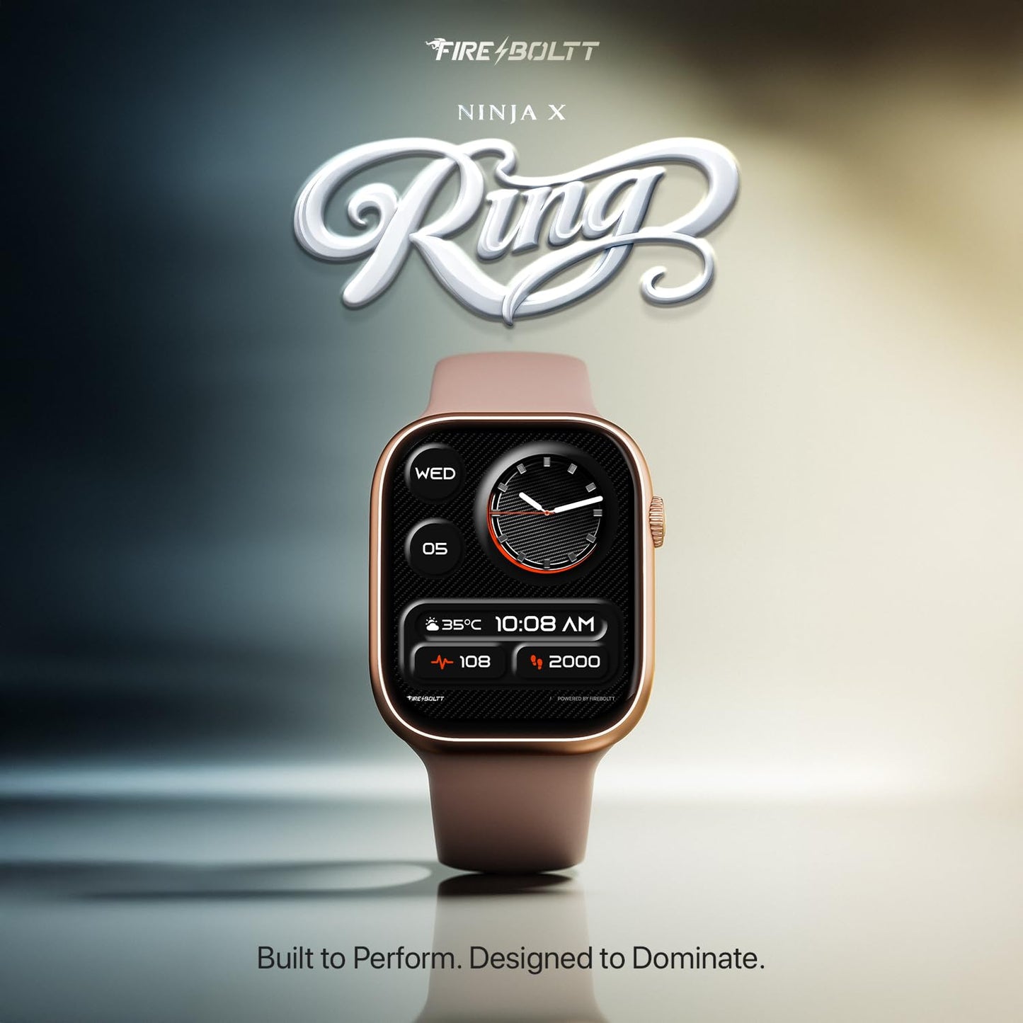 Fire-Boltt Ninja X Ring Smart Watch with 1.96” Large Display, Bluetooth Calling, Wireless Charging, AI Voice Assistant, 500+ Watch Faces, Health Suite, Smart Watch for Man & Woman – Pink S