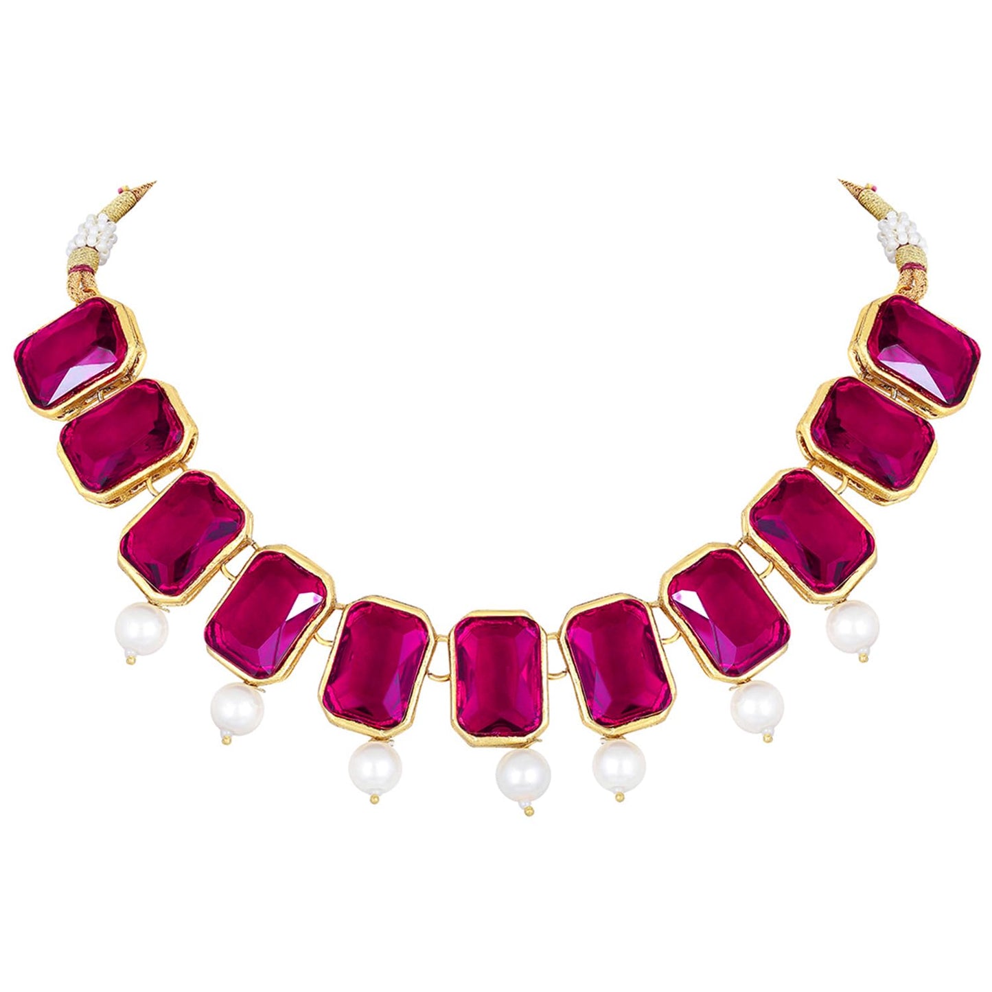 Peora Traditional Jewellery Rani Pink Crystal Pearl Necklace Earring Jewellery Set Gift for Women Girls Wedding