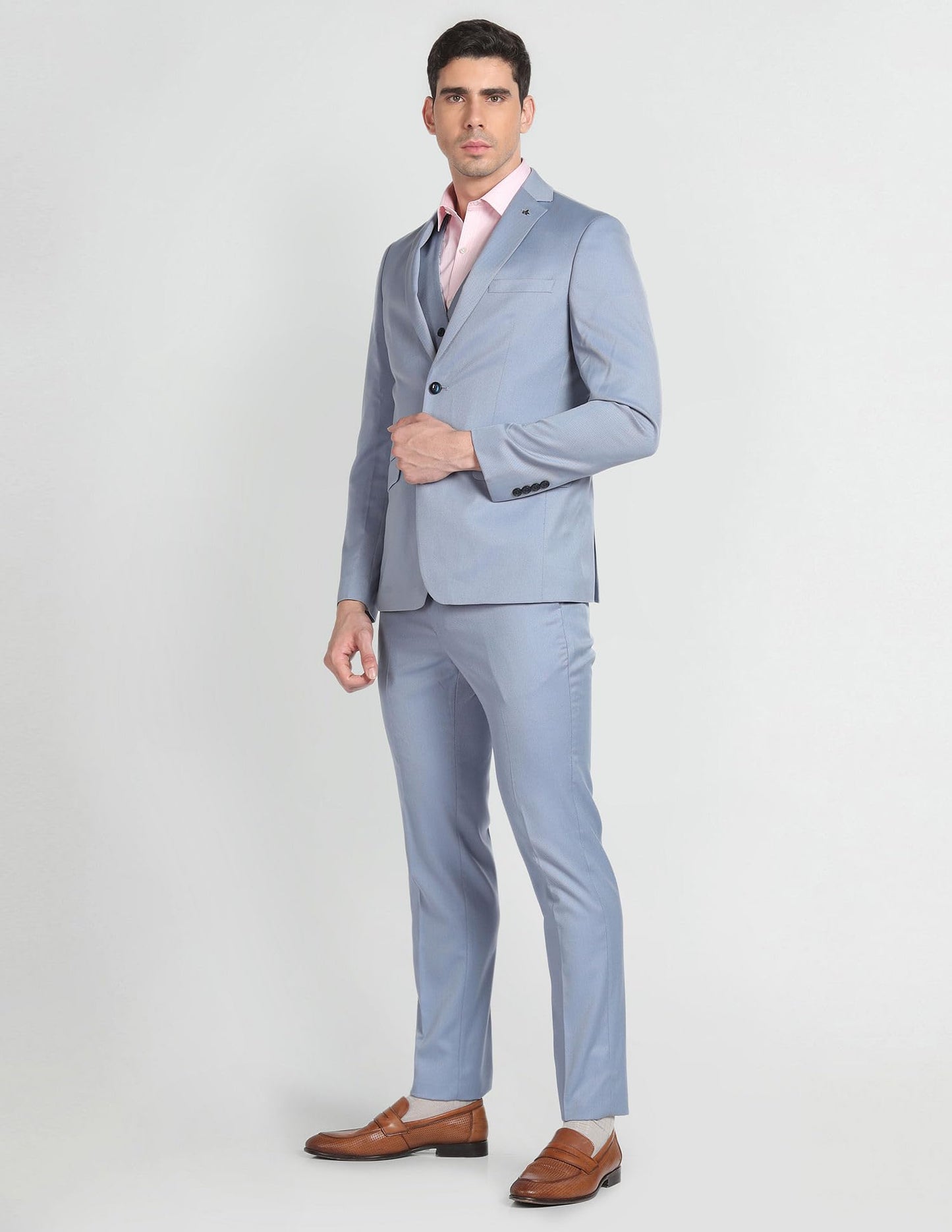 Arrow Men's Polyester Double Breasted Business Suit Pants Set (ARAGSU5527_Grey Blue_40)