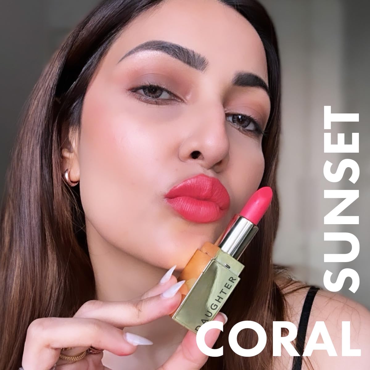 DAUGHTER EARTH Coral Sunset Natural Lipstick | Vegan Plant Based Highly Pigmented Lightweight Lip Color | Long Lasting Matte Phytonutrient Lip Stick With Vitamin E & Bakuchiol | Natural With UV Protection | 4g