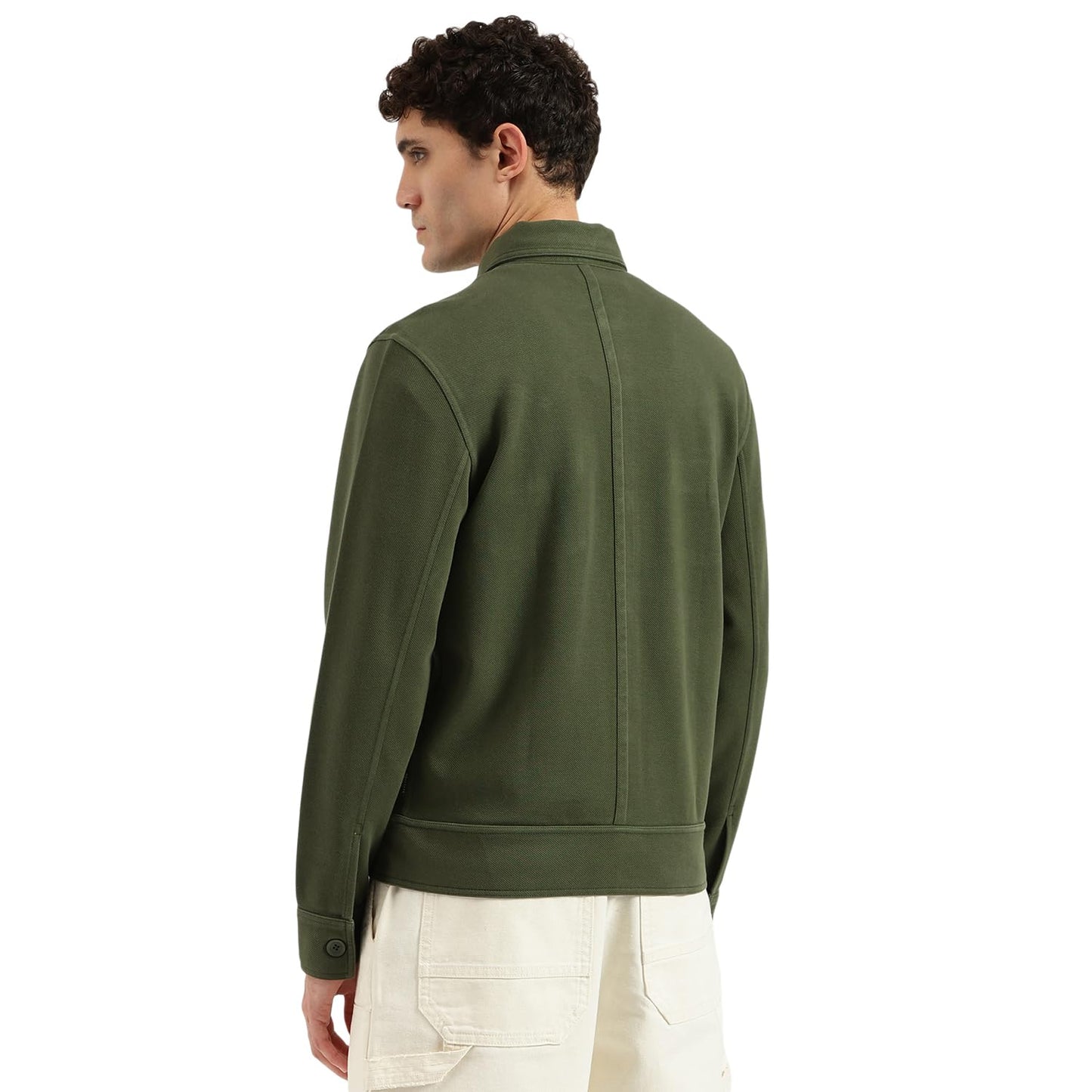 United Colors of Benetton Regular Fit Spread Collar Solid Twill Knit Washed Jacket