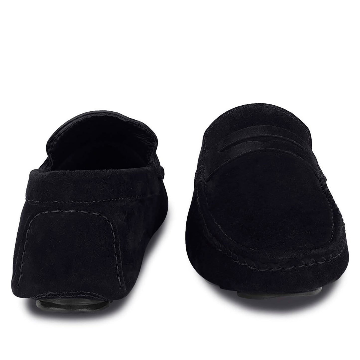 LOUIS STITCH Men's Obsidian Black Demesure Unerobe Italian Suede Leather Shoes Moccasin Style Handmade Loafers for Men (ITSU) (Size-9 UK)