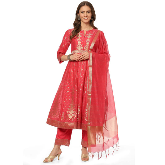 BIBA WOMEN YARNDYED NARROW SALWAR KURTA DUPATTA(SKDBANARAS8136_FUCHSIA_36)