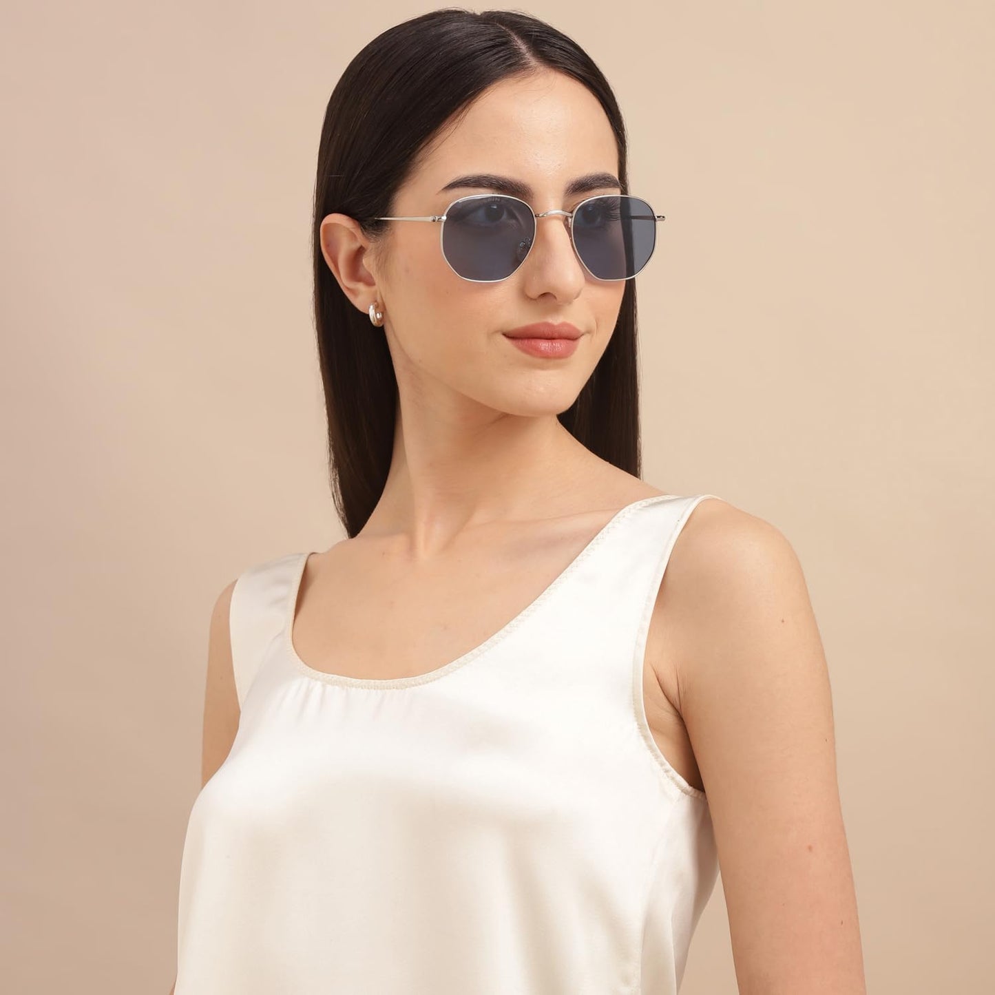 VINCENT CHASE EYEWEAR Polarized and 100% UV Protected | Silver-Blue Full Rim Hexagonal | Stylish & Premium Sunglasses | For Men & Women | Large | VC S12917