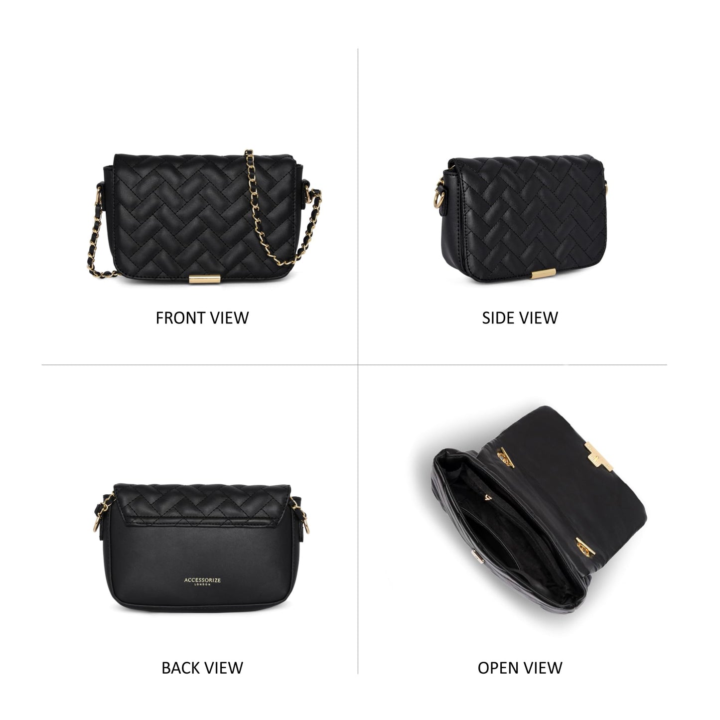 Accessorize London Women's Quinn Quilted Flap Opening Chain Sling Crossbody Bag | Ladies Purse Handbag | sling bag for woman| Ladies Gift