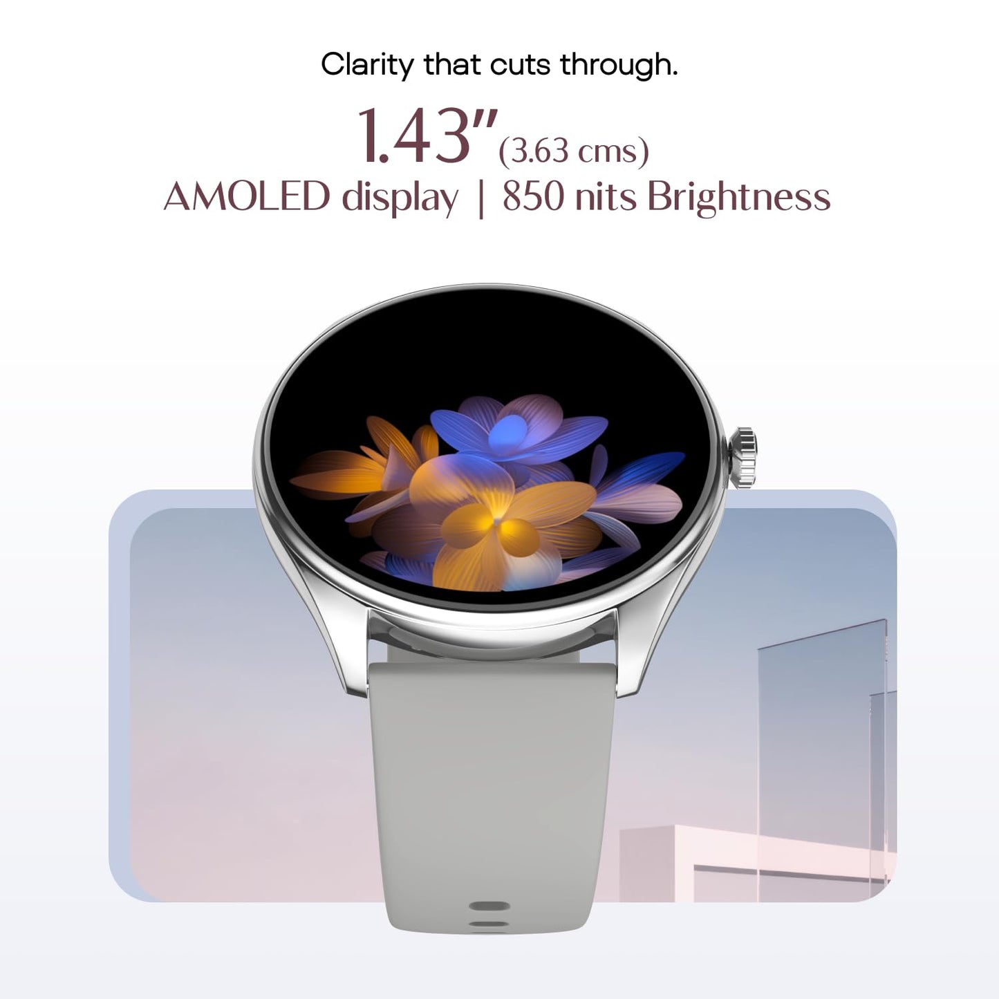 Noise Twist 2 Smart Watch with 1.43” AMOLED Screen, AI Search & Voice Assistant, Bluetooth Calling, Stainless Steel Back, 7-Day Battery, 100+ Watch Faces, Health Suite, IP68 (Cloud Grey)