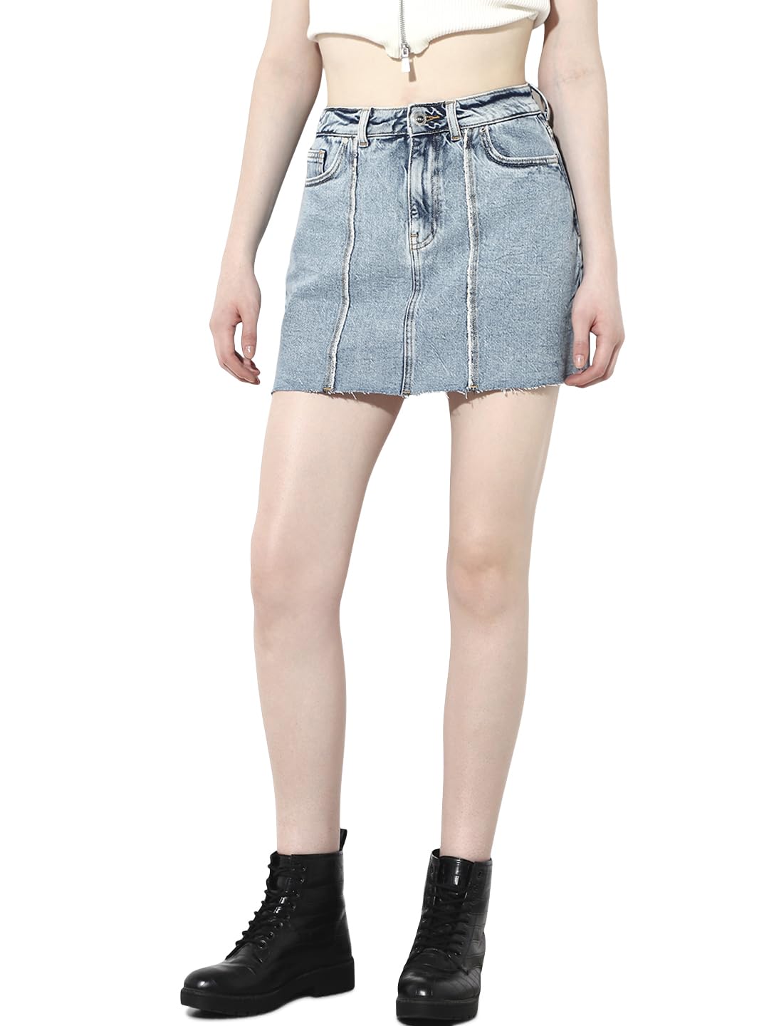 ONLY Women's Solid Flared High-Rise Blue Skirt