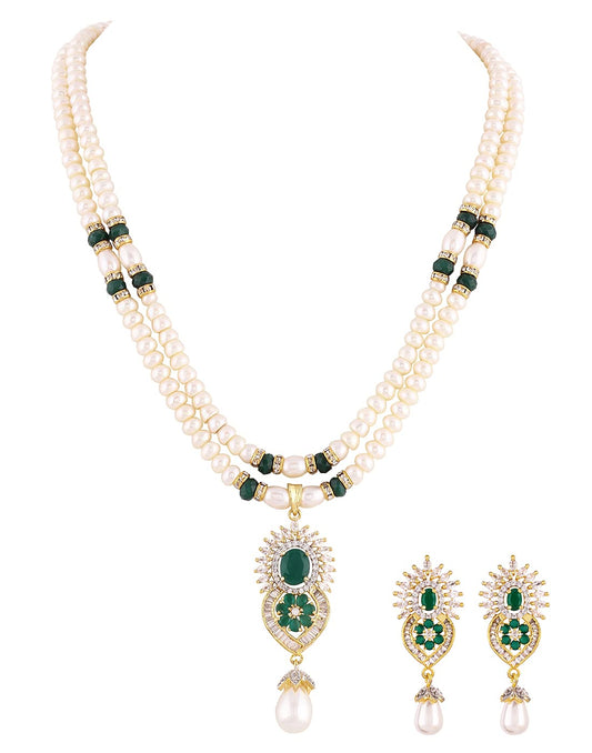 Real Natural Fresh Water Pearls Set For Women Girls (Green)