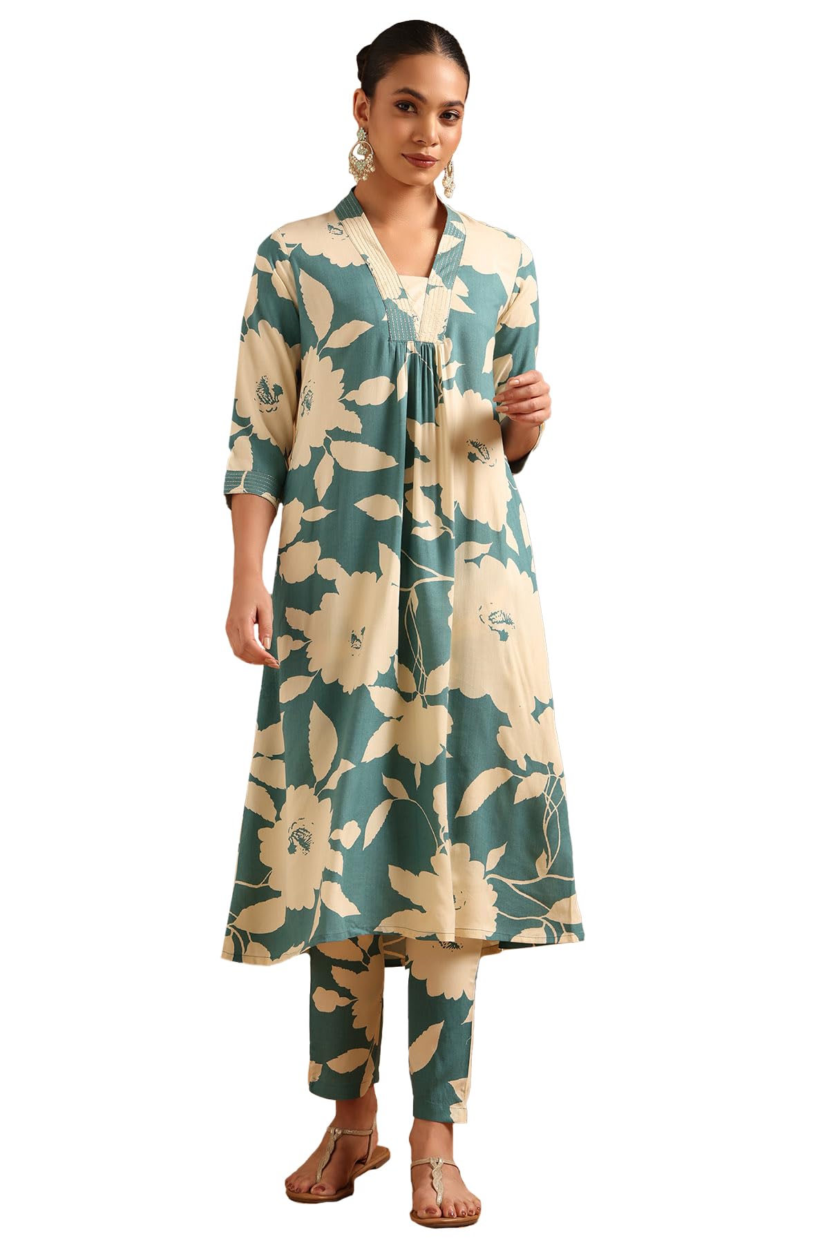 Soch Womens Blue Viscose Botanical Co-Ords Set