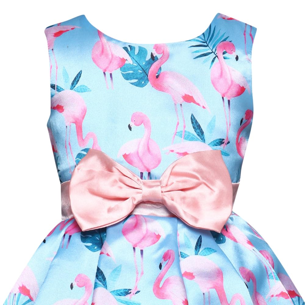 Hopscotch Girls Polyester Sleeveless Bird Print Fit And Flare Maxi Party Dress In Blue Color For Ages 3-4 Years (SRS-2302275)