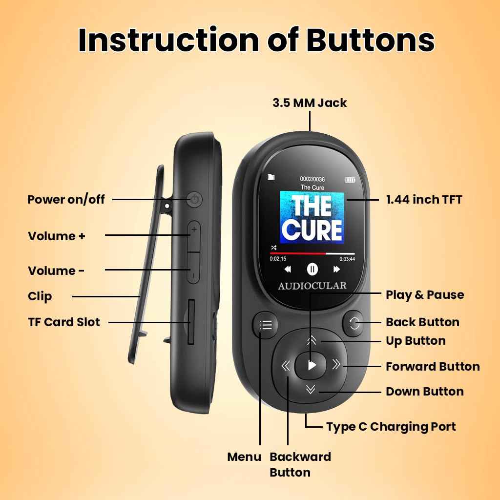 AUDIOCULAR M11 32GB MP3 Digital Player with Clip, Portable Bluetooth Music Player Support Upto128GB External Storage, Pedometer, FM Radio, Voice Recorder, E-Book, Stopwatch (32GB - Blue)