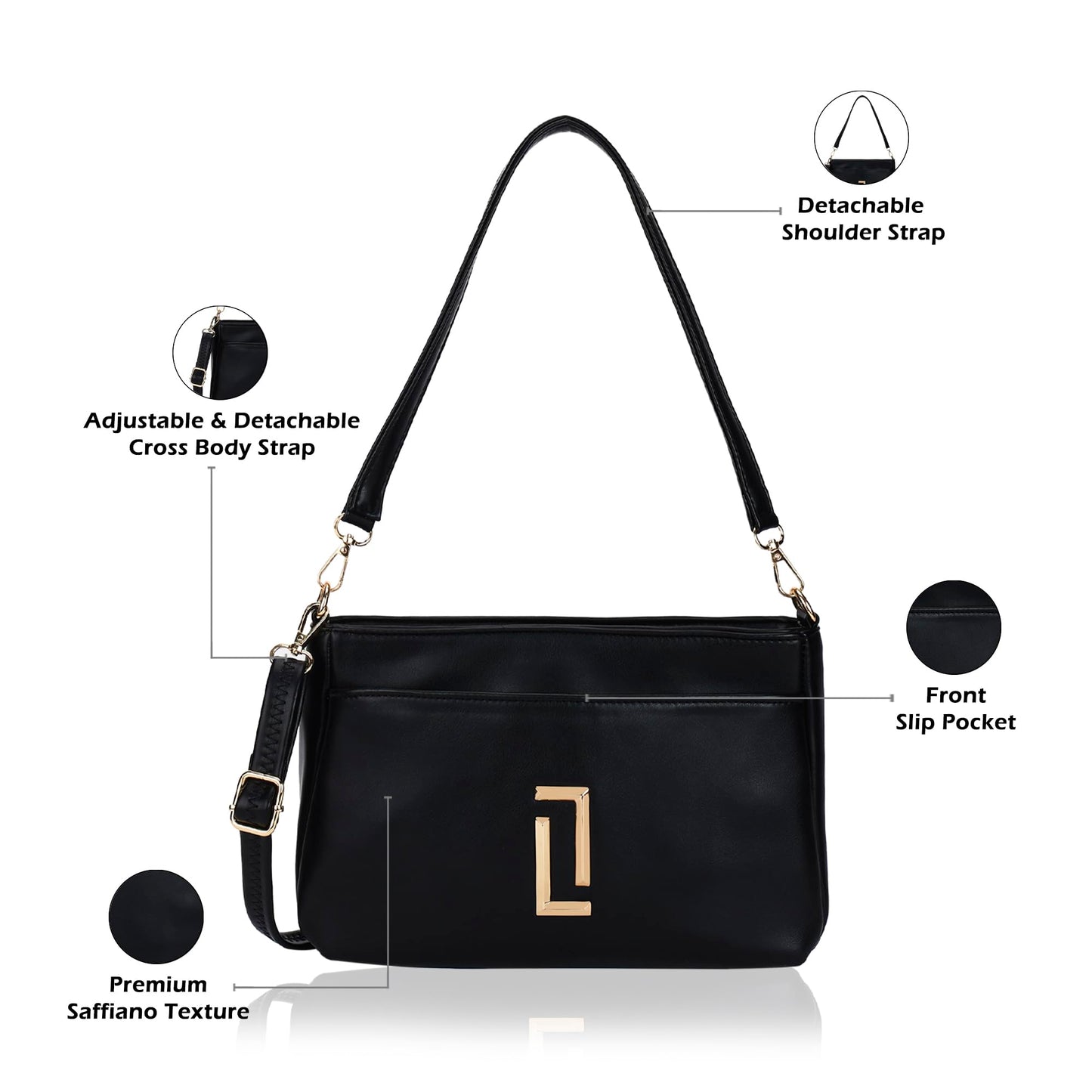 Lavie Luxe Women's Olie 3 Comapartment Medium Quilted Hobo Bag for Women | Hobo Handbag for Work | Ladies purse | Stylish Shoulder Bag | Ladies Gift