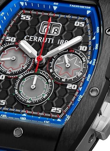 Cerruti 1881 Ovaro Analog Watch For Men Sapphire Coated Curve Glass And Silicone Strap 51mm Water Resistant 5 ATM, Blue, strap