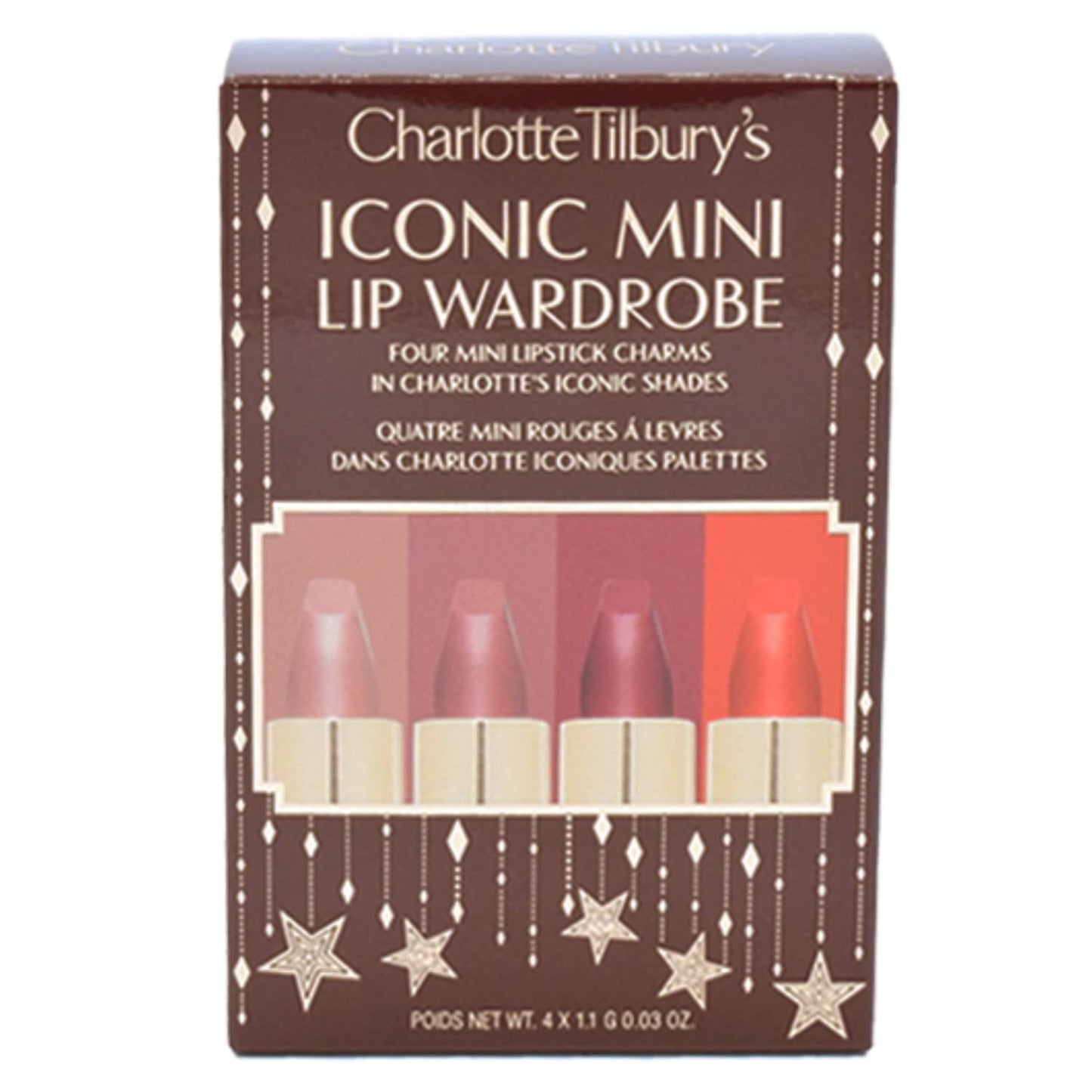 Charlotte Tilbury Mini Iconic Lip Wardrobe - Matte Revolution Quad 4 Lipsticks Gift Set:: Pillow Talk, Pillow Talk Medium, Walk of No Shame, Red Carpet Red - Long Lasting